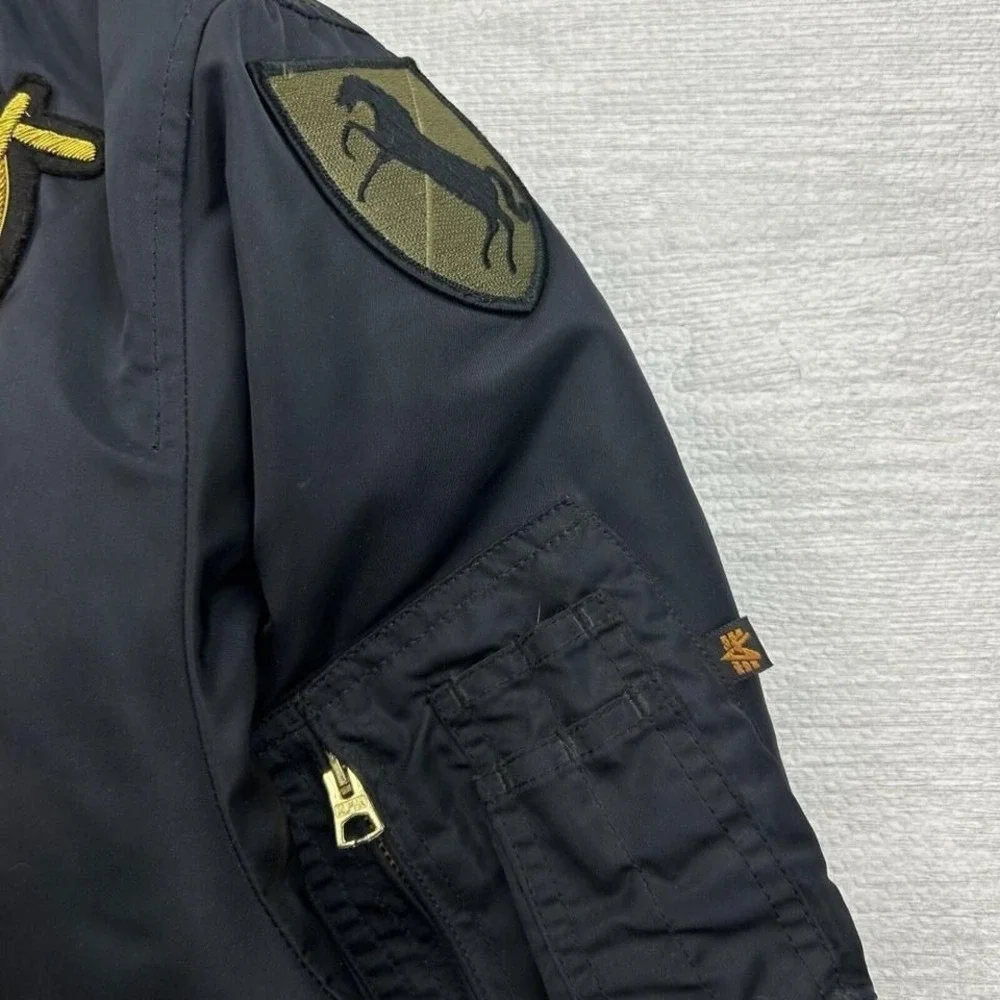 Alpha Industries Flight Jacket Mens XL Black Flyers CWU-45/P Crew Bomber Patches
